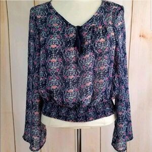 Love, Fire Long Sleeve Smocked Waist Top XL